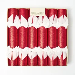 Christmas Decorations<Mrs. Alice Red Glitter Crackers With White Velvet Bows (Set of 6)