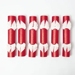 Christmas Decorations<Mrs. Alice Red Glitter Crackers With White Velvet Bows (Set of 6)