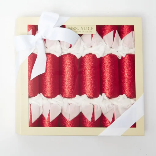 Christmas Decorations<Mrs. Alice Red Glitter Crackers With White Velvet Bows (Set of 6)