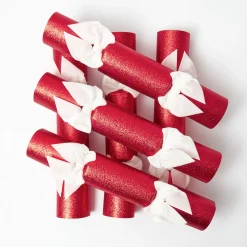 Christmas Decorations<Mrs. Alice Red Glitter Crackers With White Velvet Bows (Set of 6)