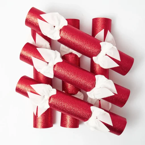 Christmas Decorations<Mrs. Alice Red Glitter Crackers With White Velvet Bows (Set of 6)