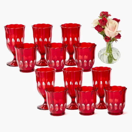 Glasses | Glassware Sets<Mrs. Alice Red Scalloped Glassware (Set of 12)