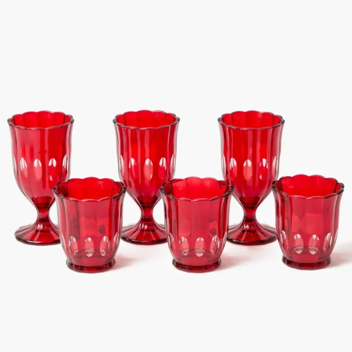 Glasses | Glassware Sets<Mrs. Alice Red Scalloped Glassware (Set of 12)