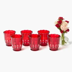 Glasses<Mrs. Alice Red Scalloped Water Glasses (Set of 6)