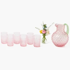 Glassware Sets<Mrs. Alice Rose Hobnail Jug with Emerald Handle & Glasses (Set of 6)