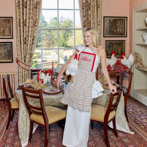 Mrs. Alice Monogram | Monogrammable Gifts<Mrs. Alice Rossina Putty Gingham & Red Apron