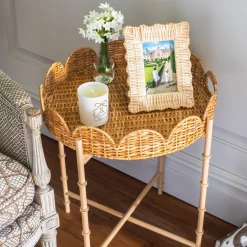 Trays | Trays<Mrs. Alice Round Scalloped Rattan Tray With Stand