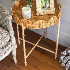 Trays | Trays<Mrs. Alice Round Scalloped Rattan Tray With Stand