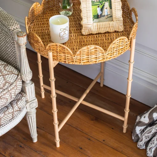 Trays | Trays<Mrs. Alice Round Scalloped Rattan Tray With Stand