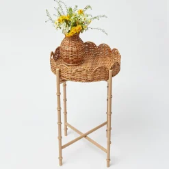 Trays | Trays<Mrs. Alice Round Scalloped Rattan Tray With Stand