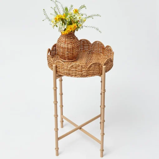 Trays | Trays<Mrs. Alice Round Scalloped Rattan Tray With Stand