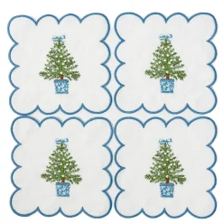 Napkins<Mrs. Alice Scalloped Christmas Tree Cocktail Napkins (Set of 4)