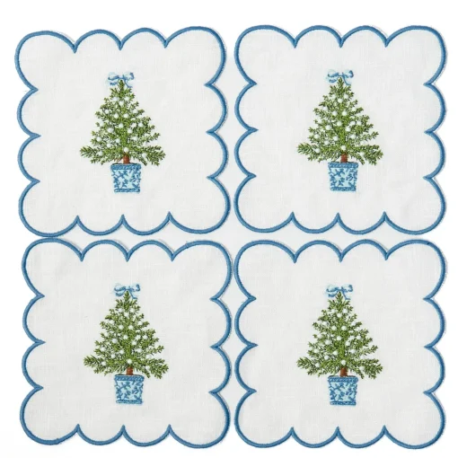 Napkins<Mrs. Alice Scalloped Christmas Tree Cocktail Napkins (Set of 4)