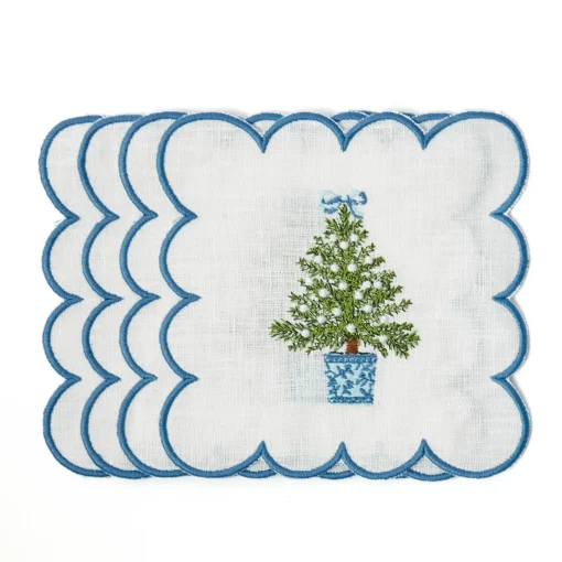 Napkins<Mrs. Alice Scalloped Christmas Tree Cocktail Napkins (Set of 4)