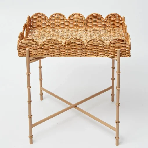 Trays | Trays<Mrs. Alice Scalloped Rattan Tray With Stand
