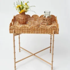 Trays | Trays<Mrs. Alice Scalloped Rattan Tray With Stand
