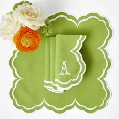 Summer Table Linen | Napkins<Mrs. Alice Serena Apple Green Scalloped Napkins (Set of 4)