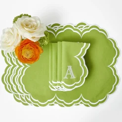 Summer Table Linen | Table Linen Sets<Mrs. Alice Serena Apple Green Scalloped Placemats & Napkins (Set of 4)