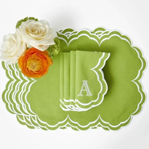 Summer Table Linen | Table Linen Sets<Mrs. Alice Serena Apple Green Scalloped Placemats & Napkins (Set of 4)