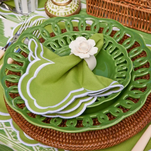 Summer Table Linen | Table Linen Sets<Mrs. Alice Serena Apple Green Scalloped Placemats & Napkins (Set of 4)