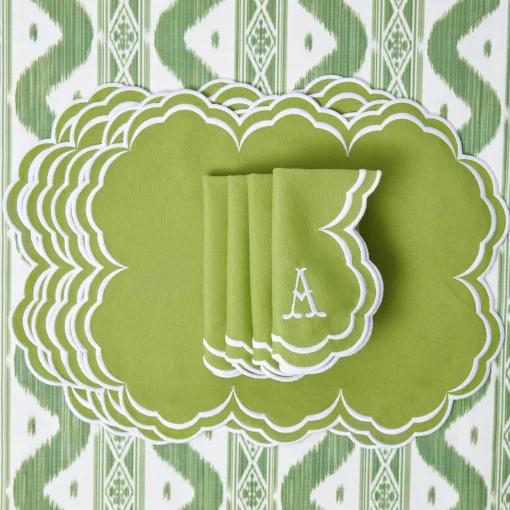 Summer Table Linen | Napkins<Mrs. Alice Serena Apple Green Scalloped Napkins (Set of 4)