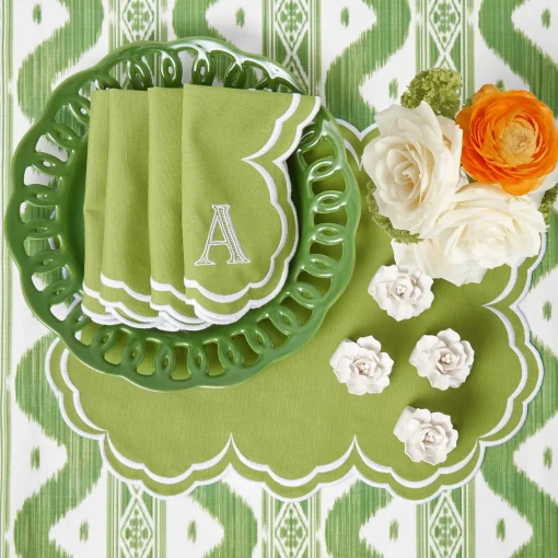 Summer Table Linen | Table Linen Sets<Mrs. Alice Serena Apple Green Scalloped Placemats & Napkins (Set of 4)