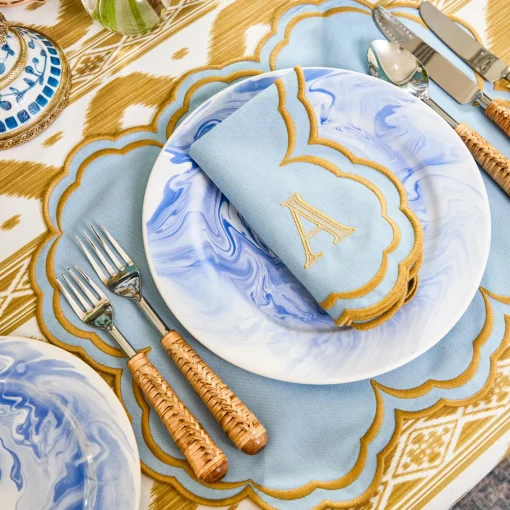 Summer Table Linen | Napkins<Mrs. Alice Serena Blue & Caramel Napkins (Set of 4)