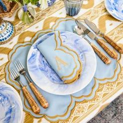 Summer Table Linen | Table Linen Sets<Mrs. Alice Serena Blue & Caramel Placemats & Napkins (Set of 4)