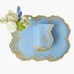 Summer Table Linen | Table Linen Sets<Mrs. Alice Serena Blue & Caramel Placemats & Napkins (Set of 4)