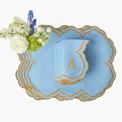 Summer Table Linen | Table Linen Sets<Mrs. Alice Serena Blue & Caramel Placemats & Napkins (Set of 4)