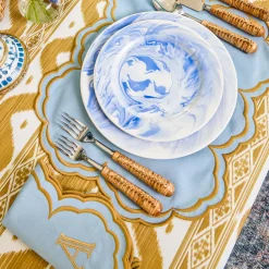 Summer Table Linen | Table Linen Sets<Mrs. Alice Serena Blue & Caramel Placemats & Napkins (Set of 4)