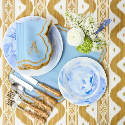 Summer Table Linen | Table Linen Sets<Mrs. Alice Serena Blue & Caramel Placemats & Napkins (Set of 4)
