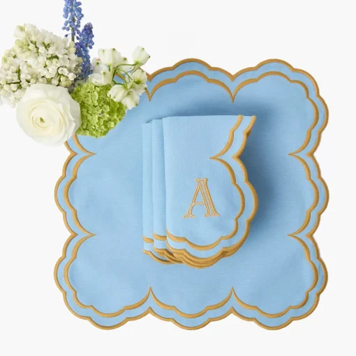 Summer Table Linen | Table Linen Sets<Mrs. Alice Serena Blue & Caramel Placemats & Napkins (Set of 4)