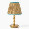 Rechargeable Table Lamps | Summer Lighting<Mrs. Alice Short Bamboo Rechargeable Lamp with Caramel & Blue Lotus Shade (18cm)