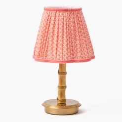 Rechargeable Table Lamps<Mrs. Alice Short Bamboo Rechargeable Lamp with Coral Lotus Shade (18cm)