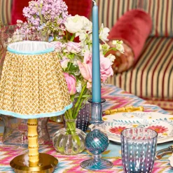 Rechargeable Table Lamps | Summer Lighting<Mrs. Alice Short Bamboo Rechargeable Lamp with Caramel & Blue Lotus Shade (18cm)