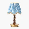 Rechargeable Table Lamps | Summer Lighting<Mrs. Alice Short Burnt Bamboo Rechargeable Lamp with Blue & Putty Ikat Shade (18cm)