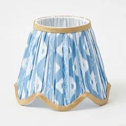 Rechargeable Table Lamps | Summer Lighting<Mrs. Alice Short Burnt Bamboo Rechargeable Lamp with Blue & Putty Ikat Shade (18cm)