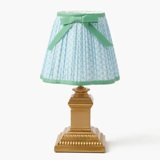 Rechargeable Table Lamps<Mrs. Alice Short Corinthian Square Rechargeable Lamp with Soft Blue & Green Lotus Bow Shade (18cm)
