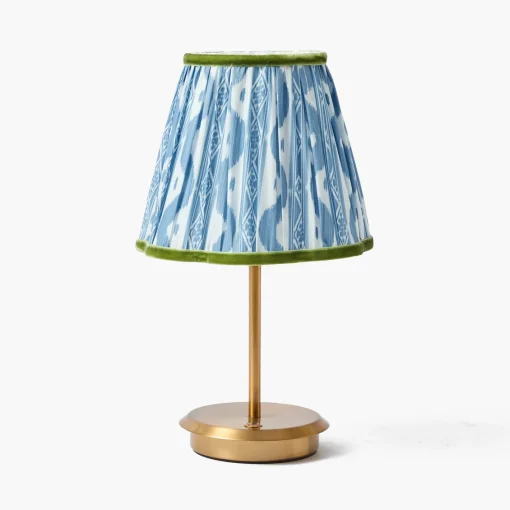Rechargeable Table Lamps | Summer Lighting<Mrs. Alice Short Rechargeable Lamp with Blue & Green Ikat Shade (18cm)
