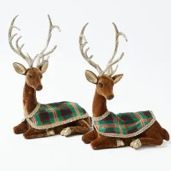 Christmas Decorations<Mrs. Alice Sitting Tartan Flocked Deer (Pair)