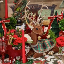 Christmas Decorations<Mrs. Alice Sitting Tartan Flocked Deer (Pair)