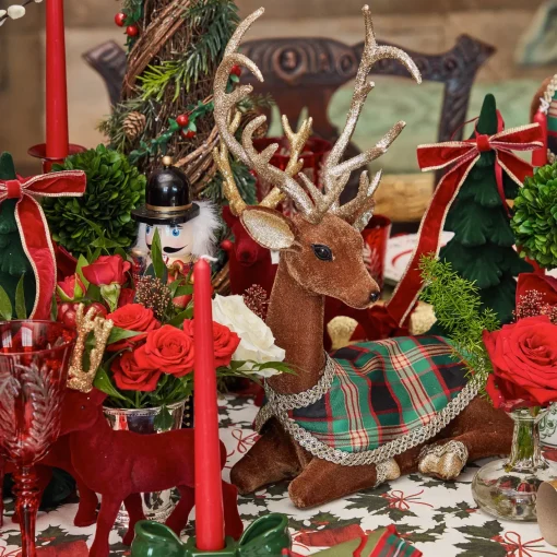 Christmas Decorations<Mrs. Alice Sitting Tartan Flocked Deer (Pair)