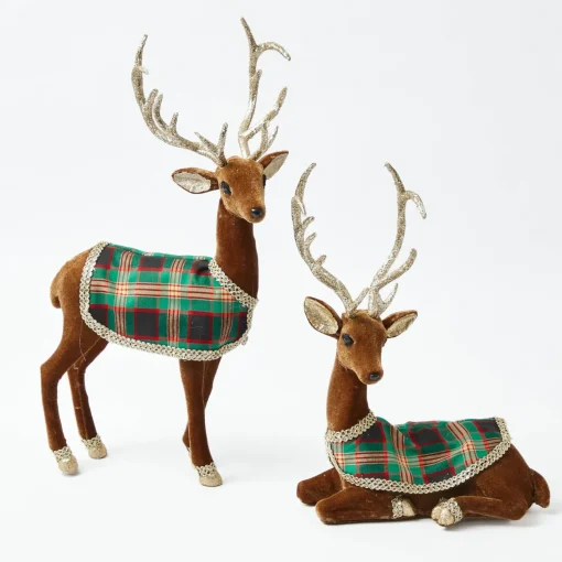 Christmas Decorations<Mrs. Alice Sitting Tartan Flocked Deer (Pair)