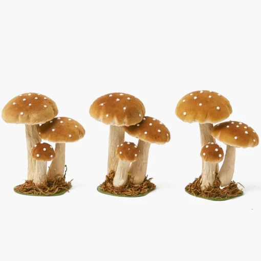 Autumn Decorations<Mrs. Alice Small Caramel Velvet Mushrooms (Set of 3)