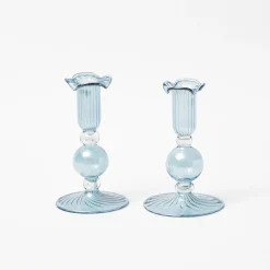 Summer Candleware | Candle Holders<Mrs. Alice Small Eden Blue Candle Holder (Pair)