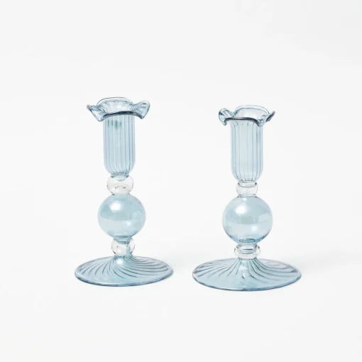 Summer Candleware | Candle Holders<Mrs. Alice Small Eden Blue Candle Holder (Pair)