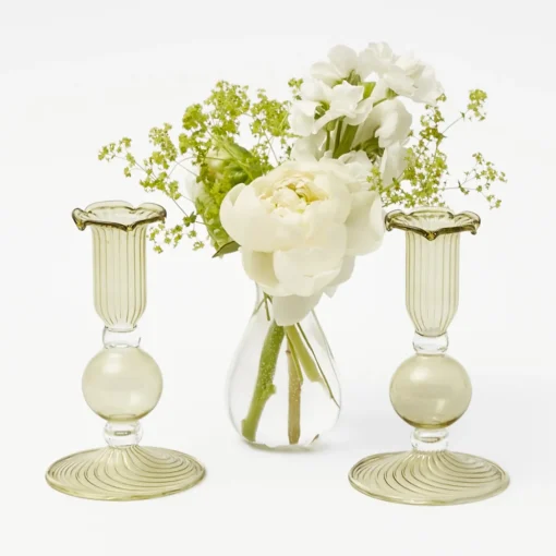 Summer Glassware | Summer Candleware<Mrs. Alice Small Eden Green Candle Holders (Pair)