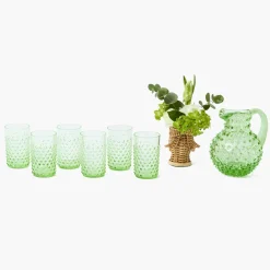 Glassware Sets | Gorgeous Green<Mrs. Alice Small Emerald Hobnail Jug & Glasses (Set of 6)