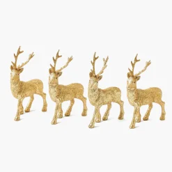 Christmas Decorations<Mrs. Alice Small Gold Glitter Reindeer (Set of 4)
